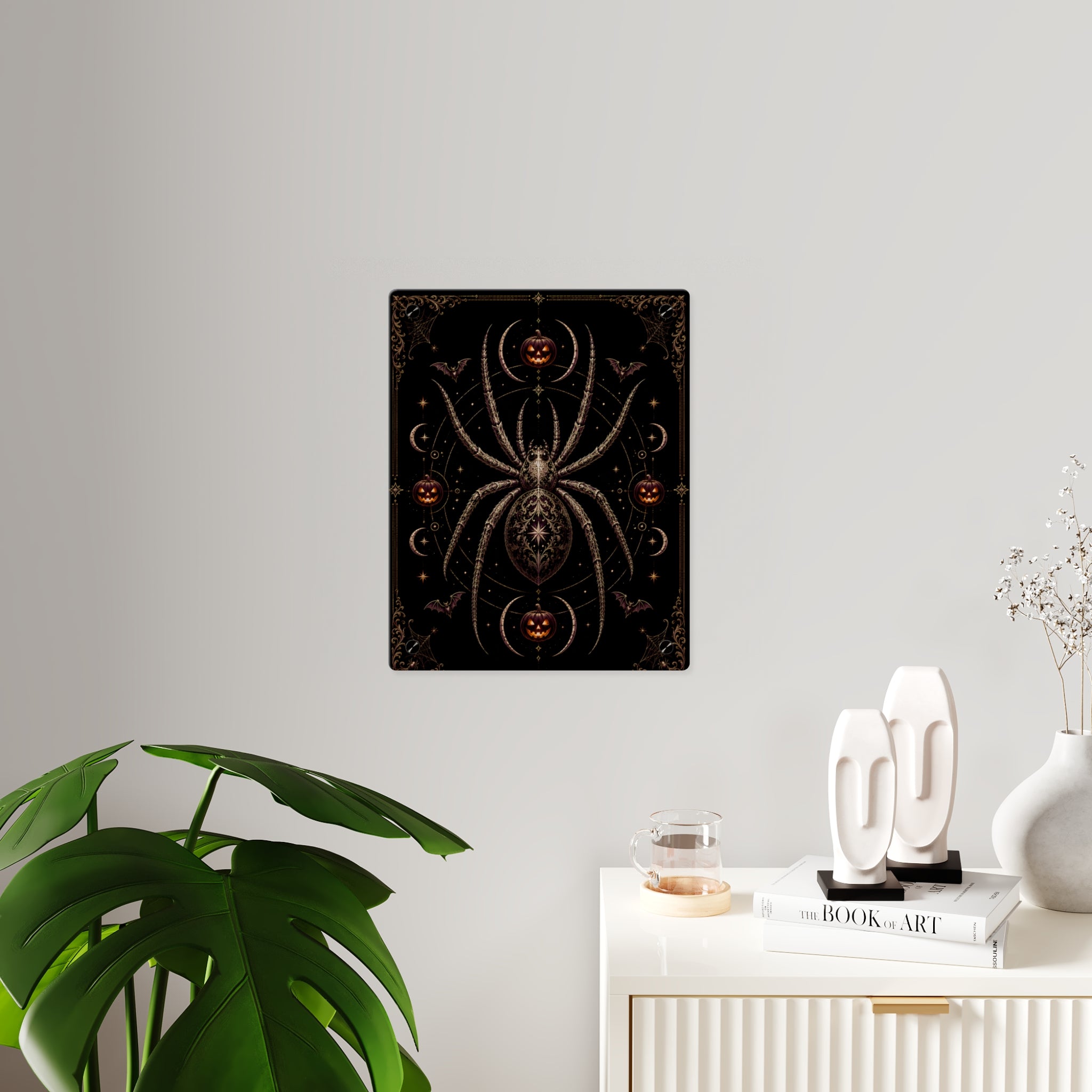 Halloween Spider Acrylic Wall Art Panel — Gothic Pumpkin & Bat Decor