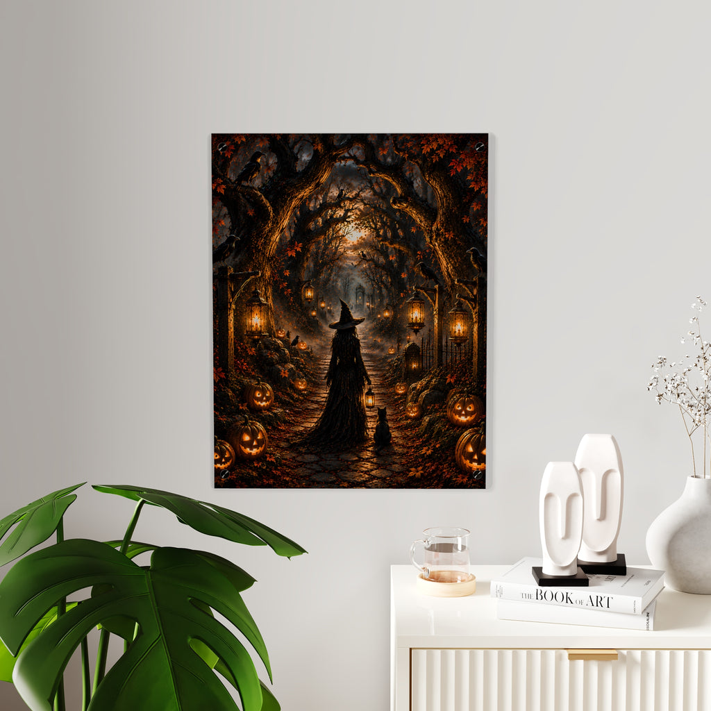 Halloween Witch Acrylic Wall Art Panel — Spooky Pumpkin Pathway Décor