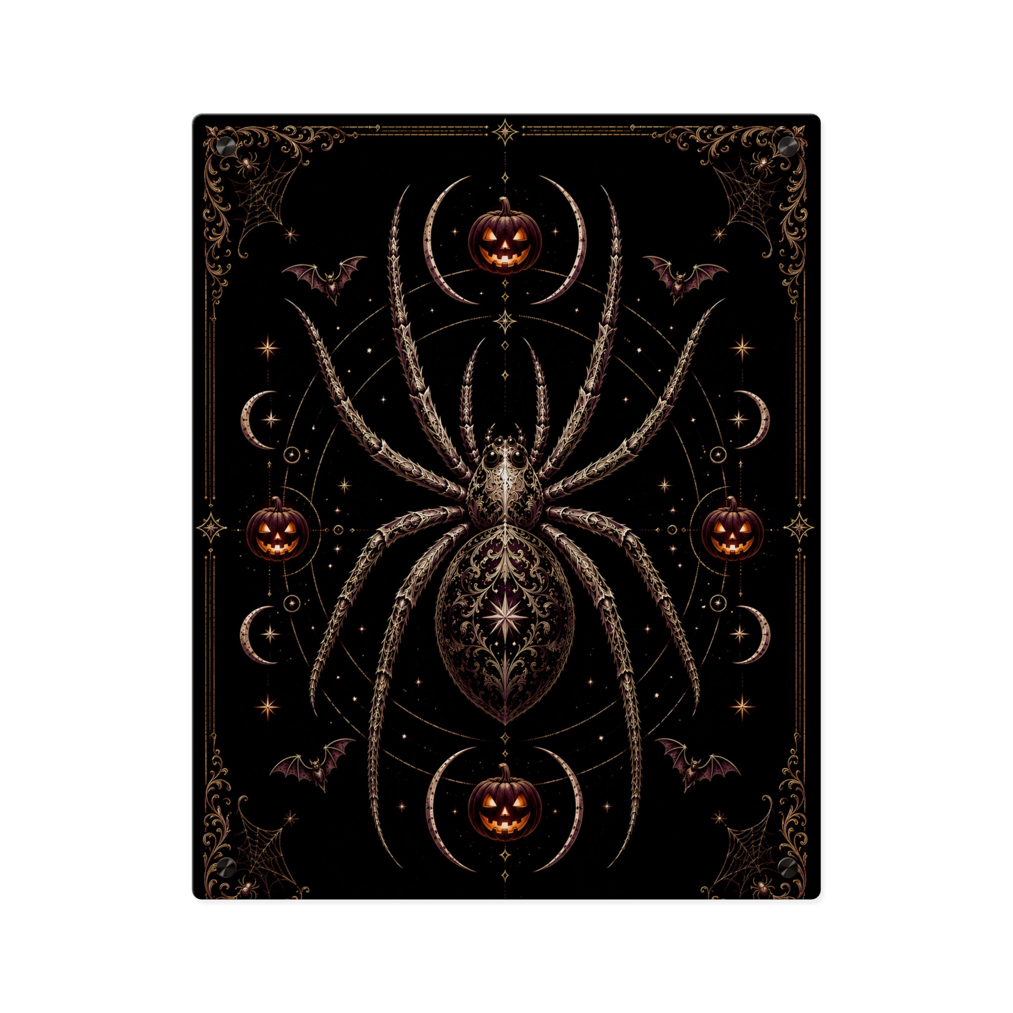 Halloween Spider Acrylic Wall Art Panel — Gothic Pumpkin & Bat Decor