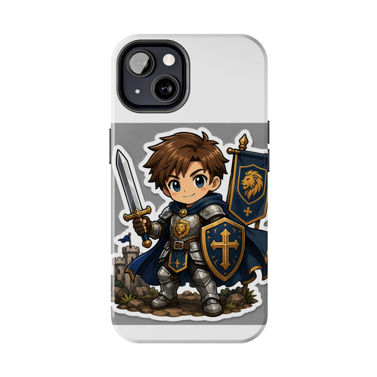 Chibi Knight Tough Phone Case – Cute Armor Sword Shield Design