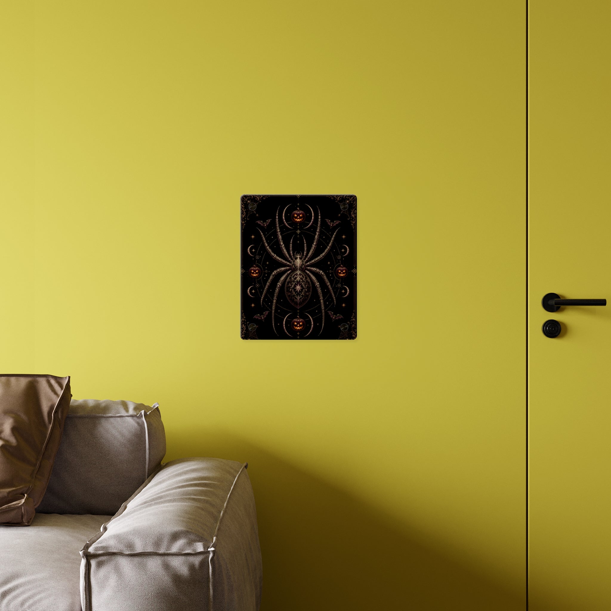 Halloween Spider Acrylic Wall Art Panel — Gothic Pumpkin & Bat Decor