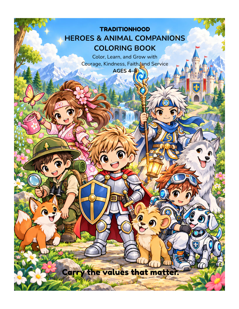 Traditionhood Heroes & Animal Companions Coloring Book — 56-Page Digital Download